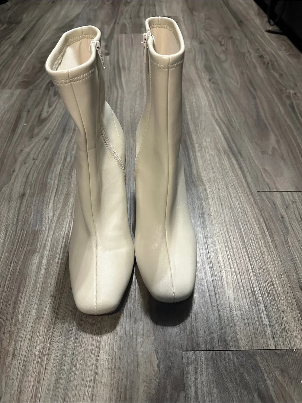 a new day Cream Pointed Toe Ankle Booties with Block Heel
